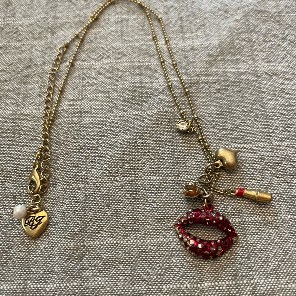 Betsey Johnson Gold and Red Charm Necklace